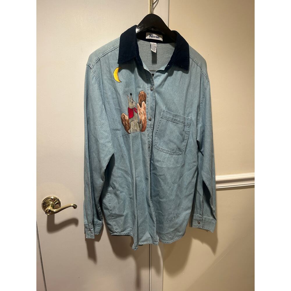 Vintage large denim hand painted long sleeve shirt